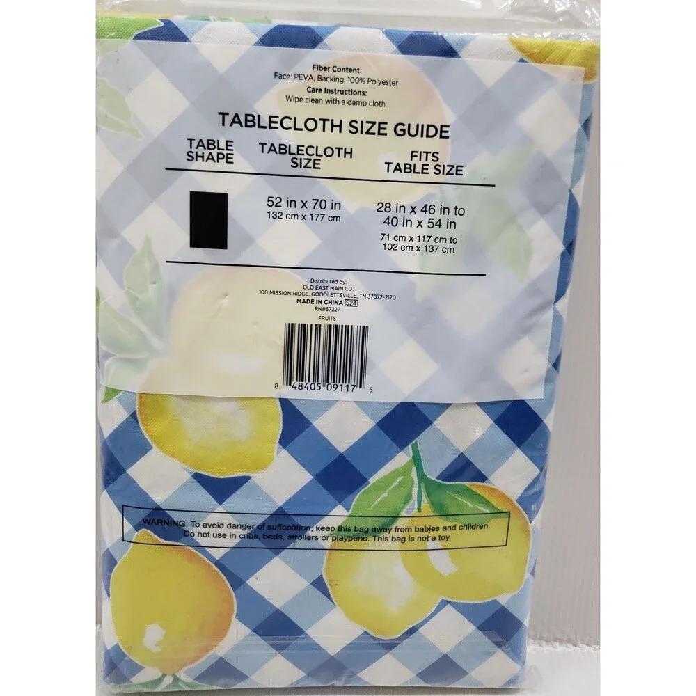 Printed Peva Vinyl Tablecloth, 52